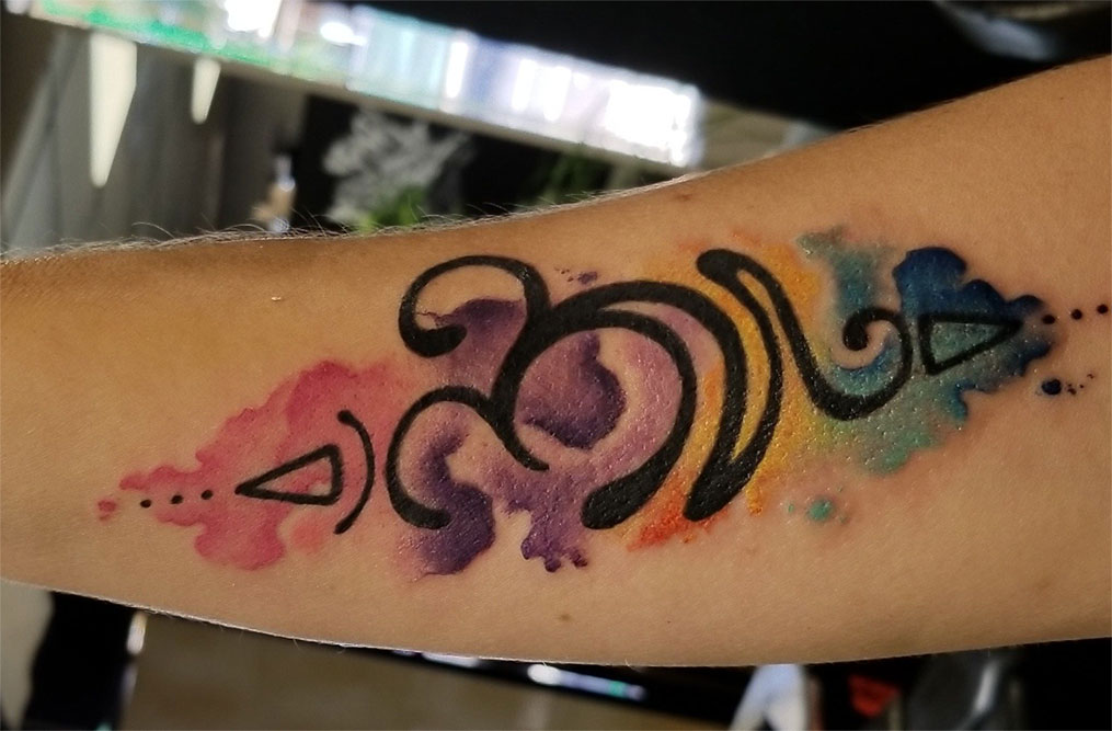 Tattoo uploaded by Mandira Antar  Forearm lotus with sol key  Sanskrit  Breath Symbol custom tattoo  Tattoodo