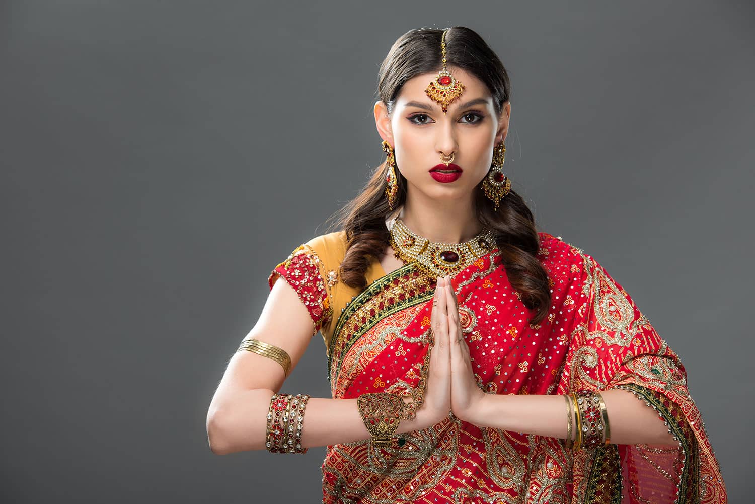 Young Woman Standing with Hands in Anjali Mudra Position Stock Image -  Image of people, hand: 228467641